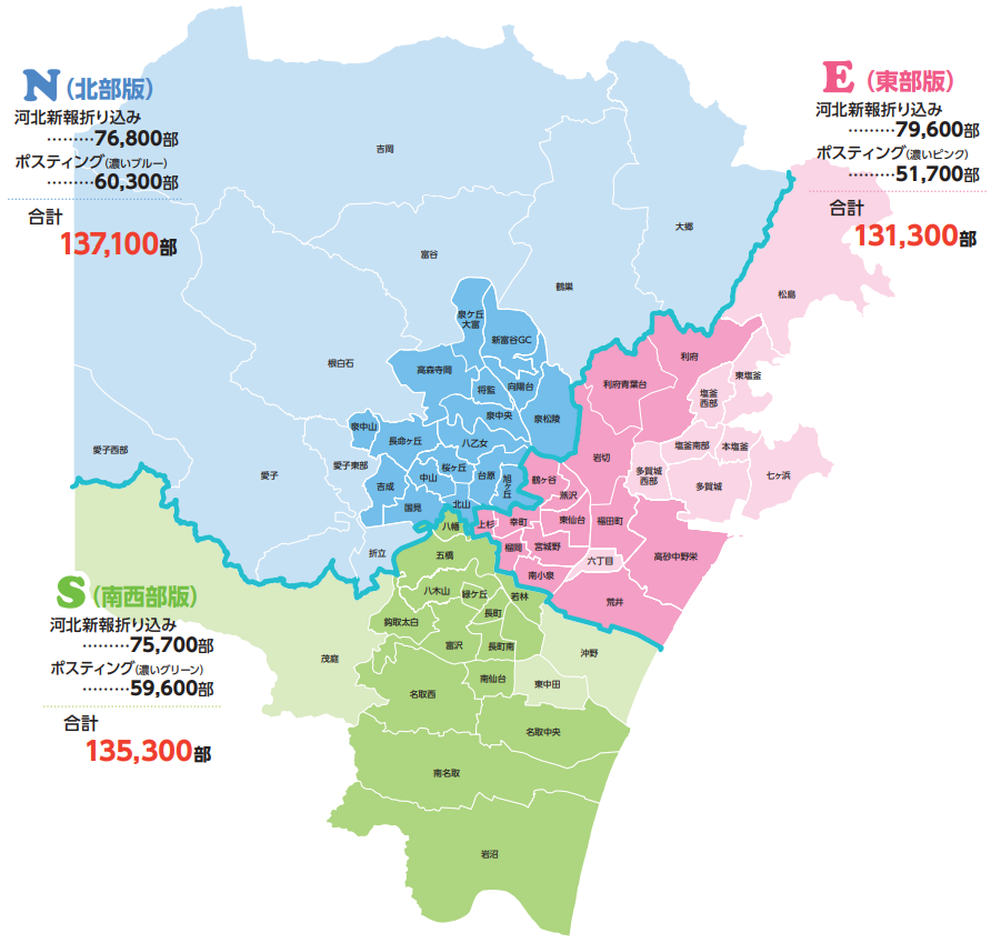 河北ウィークリーせんだいの配布エリア