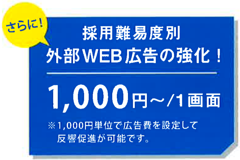 採用難易度別 外部WEB広告の強化！ 1,000円〜/1画面
