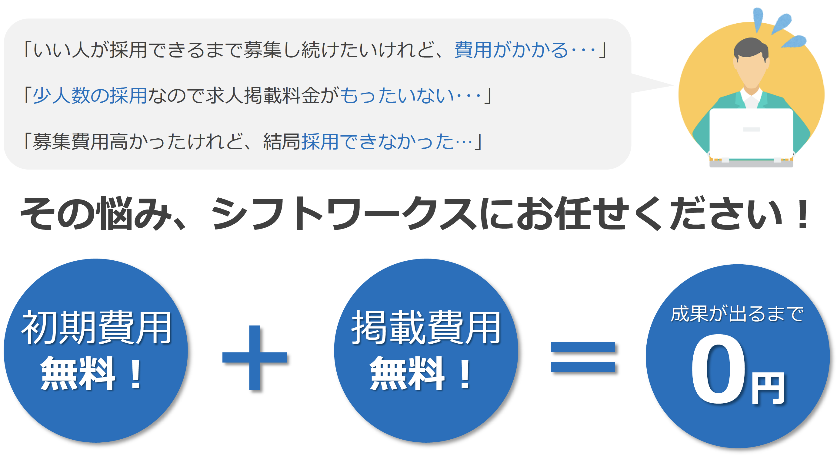 初期費用無料・掲載費用無料の低コストな求人サイトシフトワークス